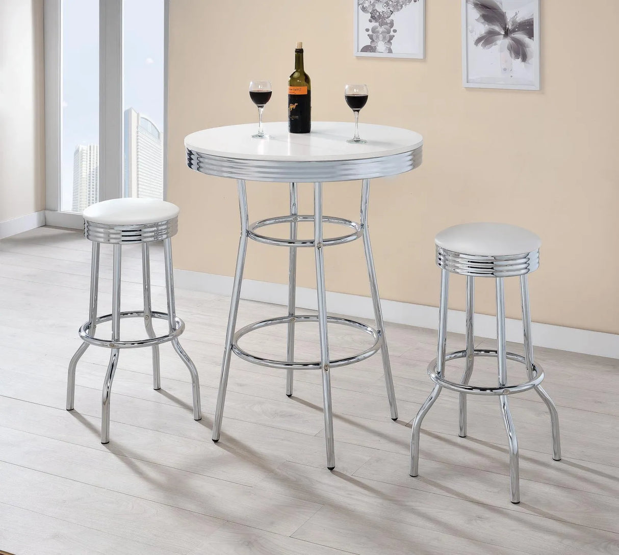 Theodore Chrome/Glossy White Round Bar Table by Coaster at Eve Furniture