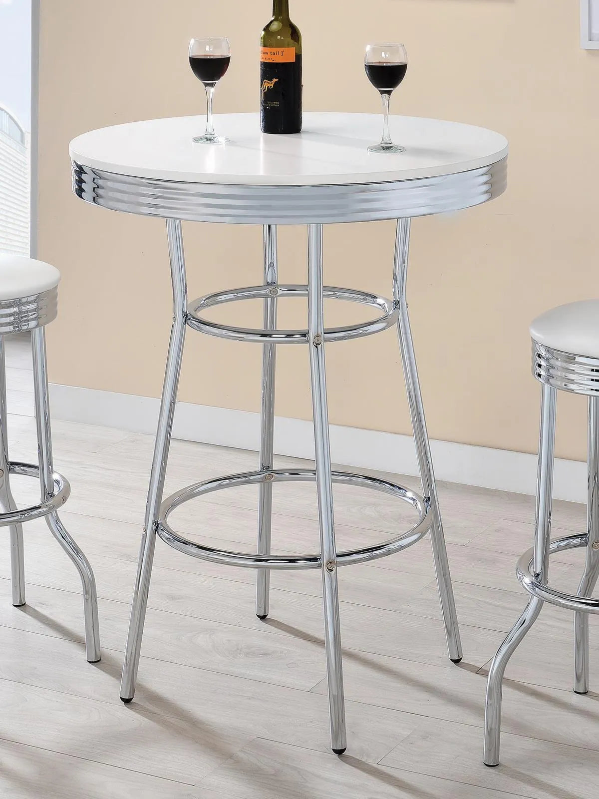 Theodore Chrome/Glossy White Round Bar Table by Coaster at Eve Furniture