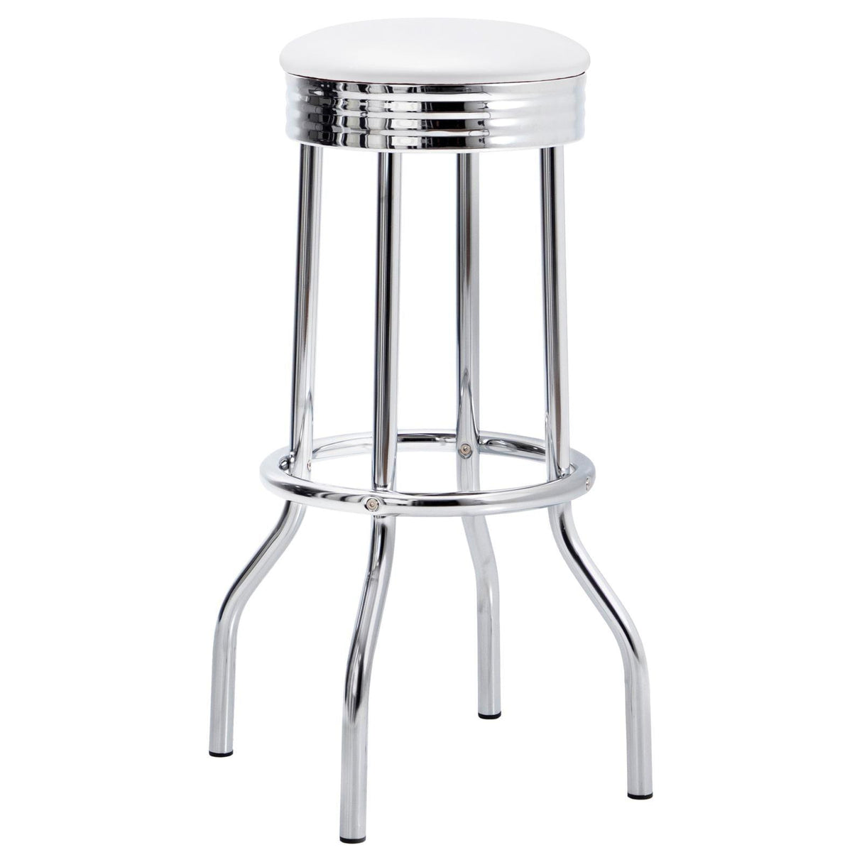 Theodore White/Chrome Upholstered Top Bar Stools, Set of 2 by Coaster at Eve Furniture