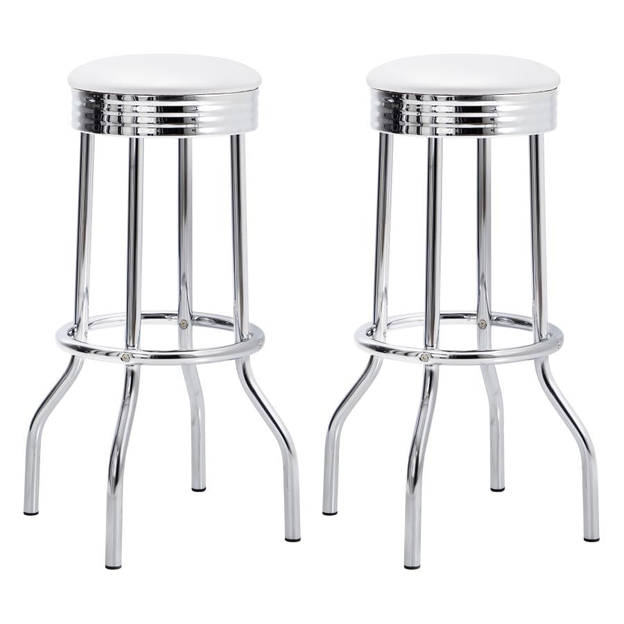Theodore White/Chrome Upholstered Top Bar Stools, Set of 2 by Coaster at Eve Furniture
