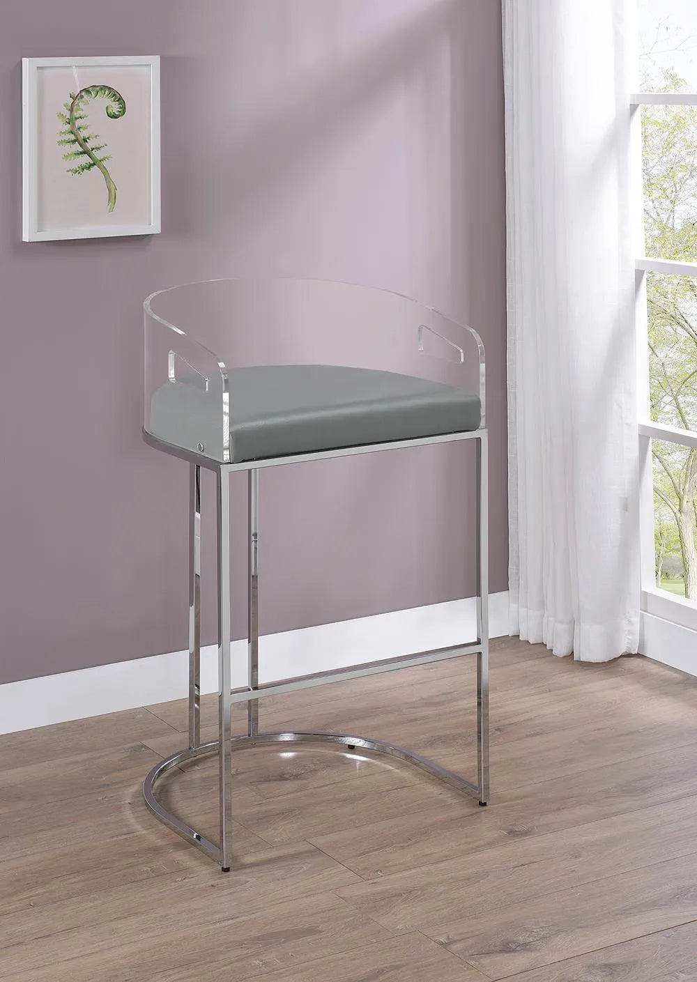 Thermosolis Gray and Chrome Acrylic Back Bar Stools, Set of 2 by Coaster at Eve Furniture