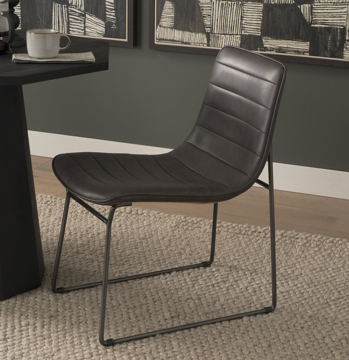 Thornton I Dark Brown Faux-Leather Seat Black Iron Frame Dining Chair, Set of 2 by Mercana at Eve Furniture