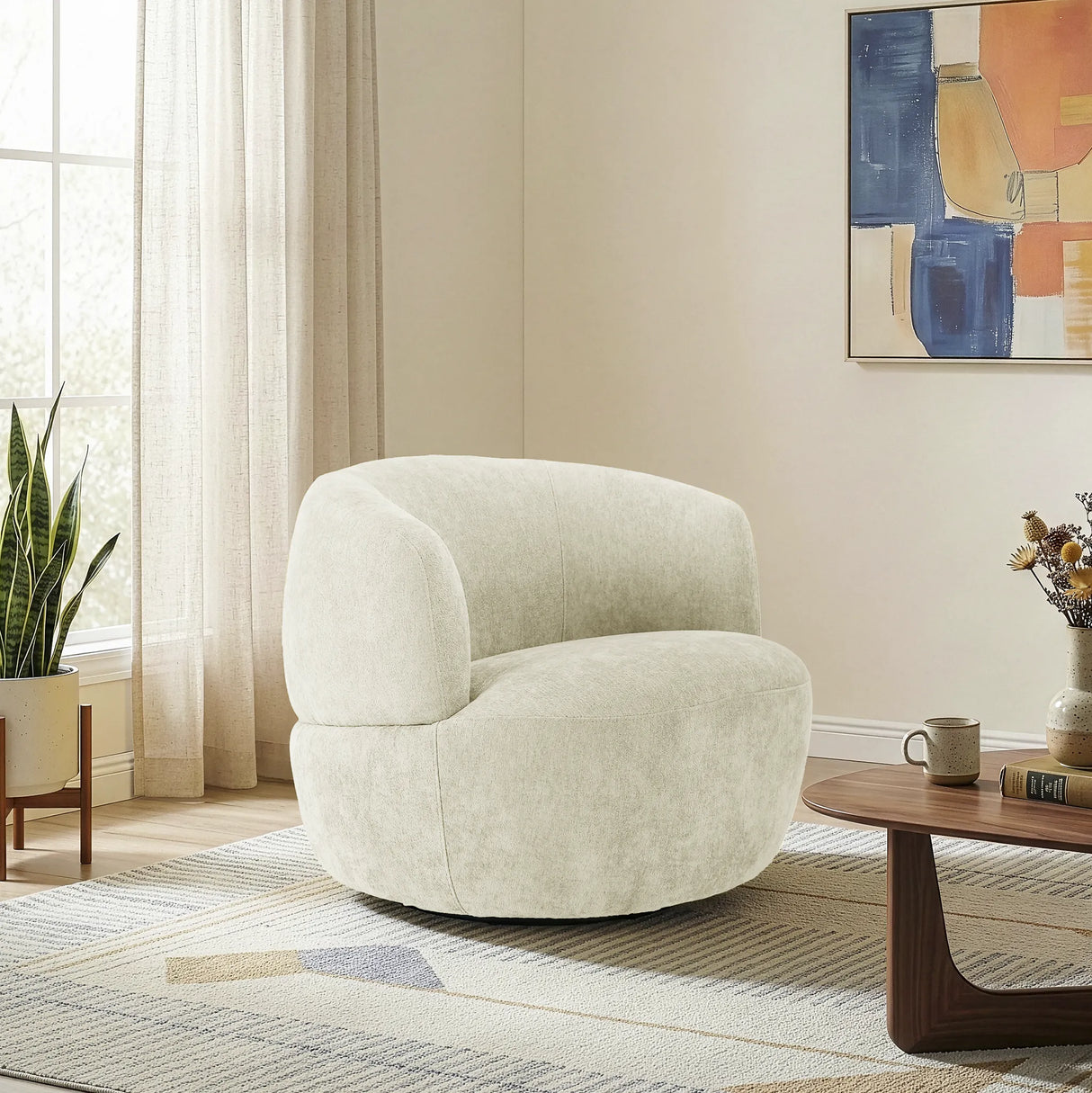 Thornton Sand Chenille Swivel Chair by Ashcroft Furniture at Eve Furniture