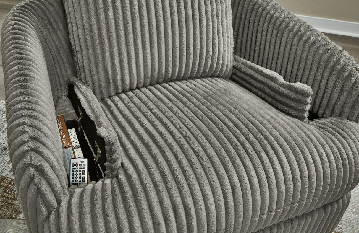 Tie-Breaker Fog Swivel Glider Recliner by Ashley at Eve Furniture