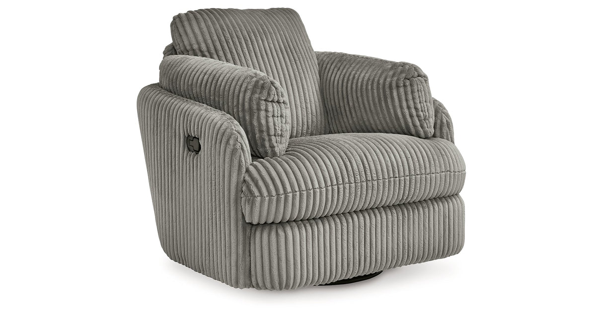 Tie-Breaker Fog Swivel Glider Recliner by Ashley at Eve Furniture