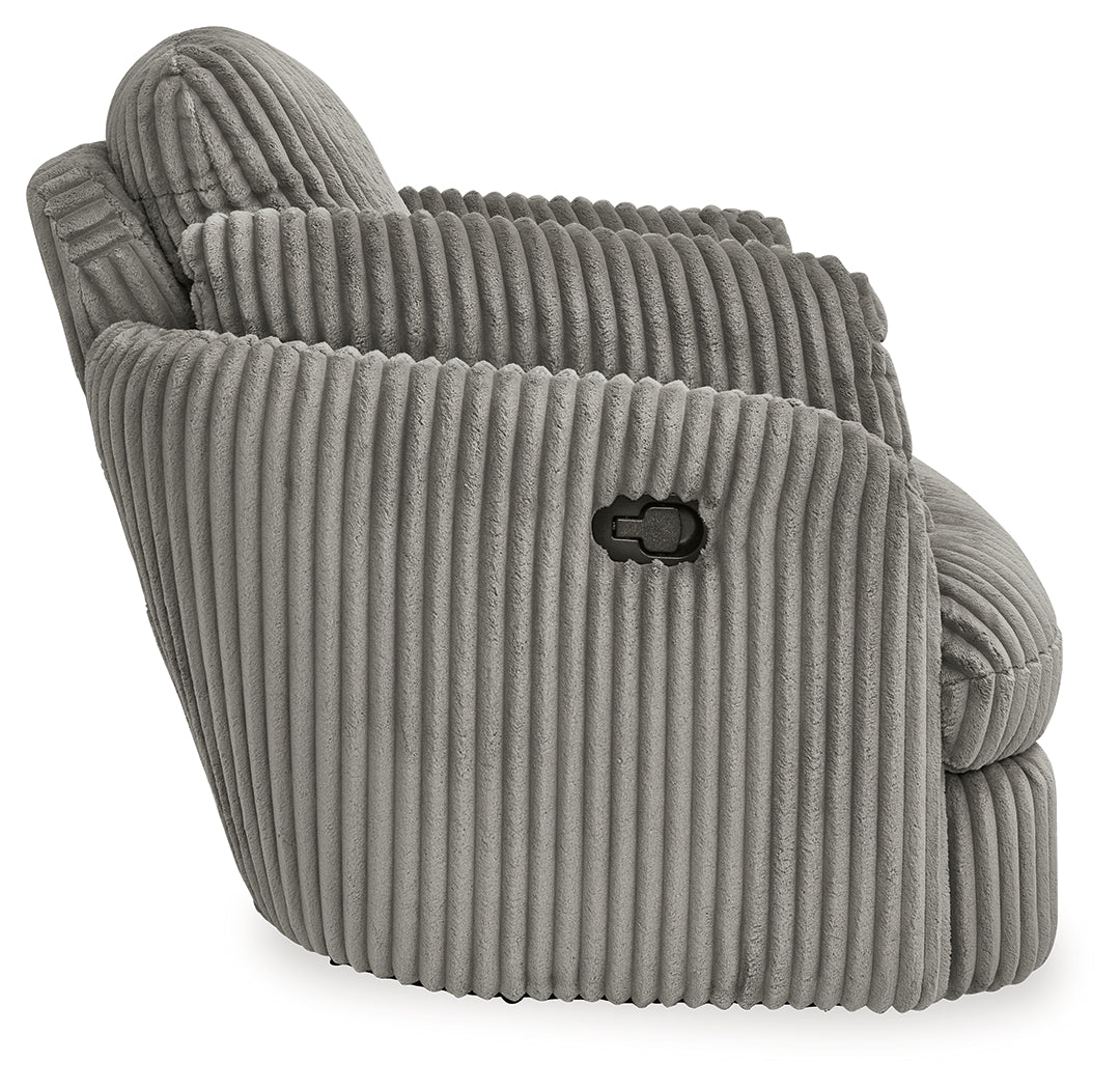 Tie-Breaker Fog Swivel Glider Recliner by Ashley at Eve Furniture