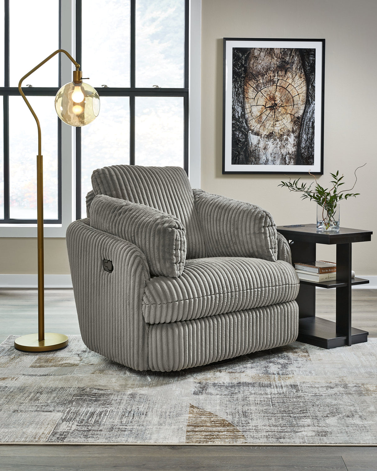 Tie-Breaker Fog Swivel Glider Recliner by Ashley at Eve Furniture
