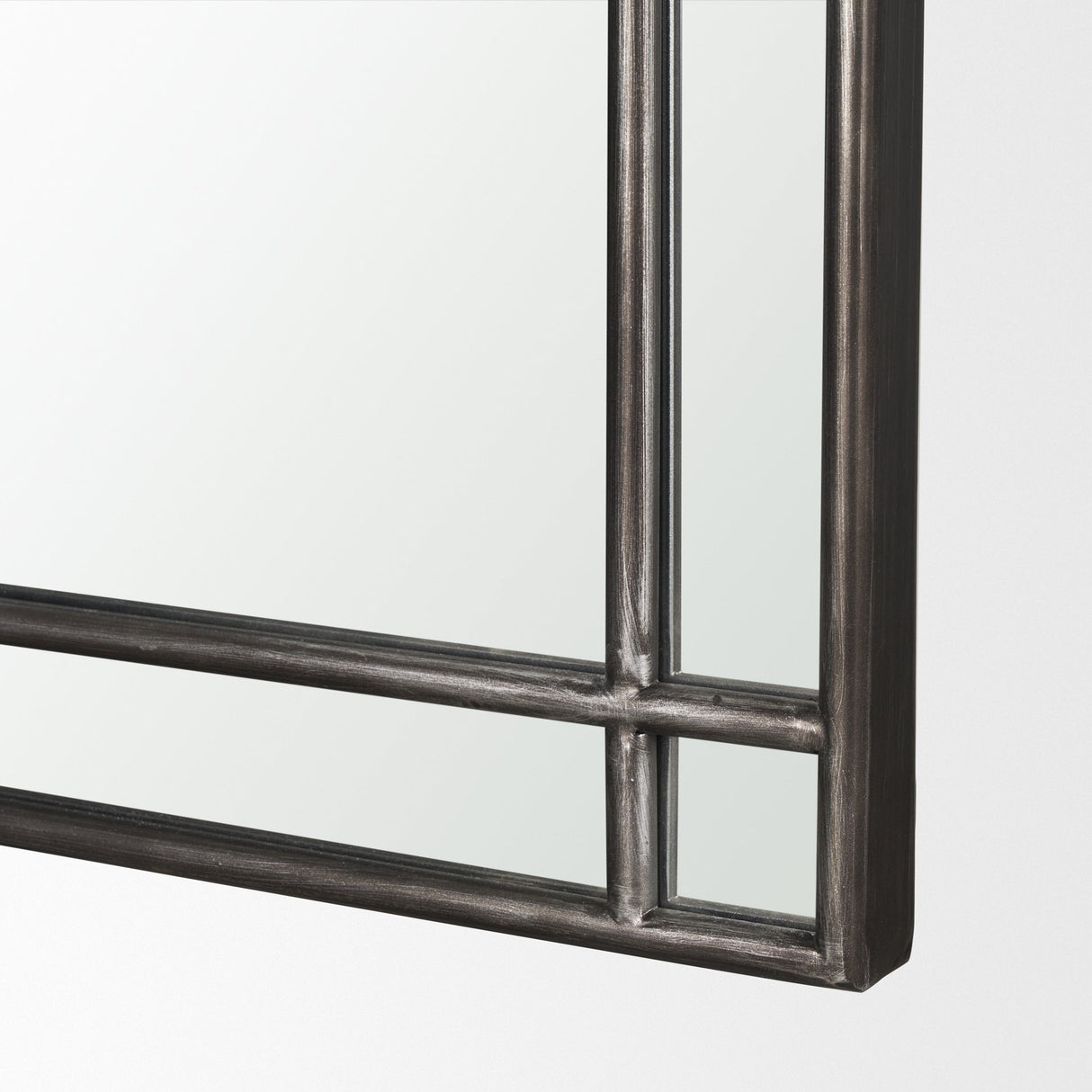 Tiffany Brushed Black Metal Double Frame Arched Mirror by Mercana at Eve Furniture