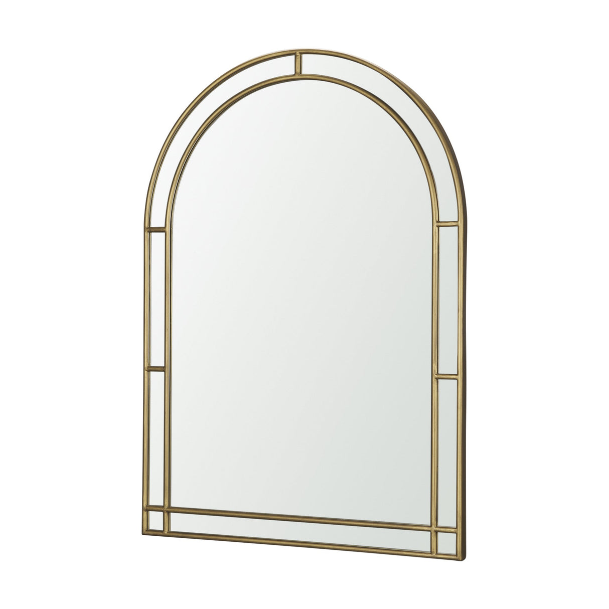 Tiffany Brushed Gold Double Frame Metal Arched Mirror by Mercana at Eve Furniture
