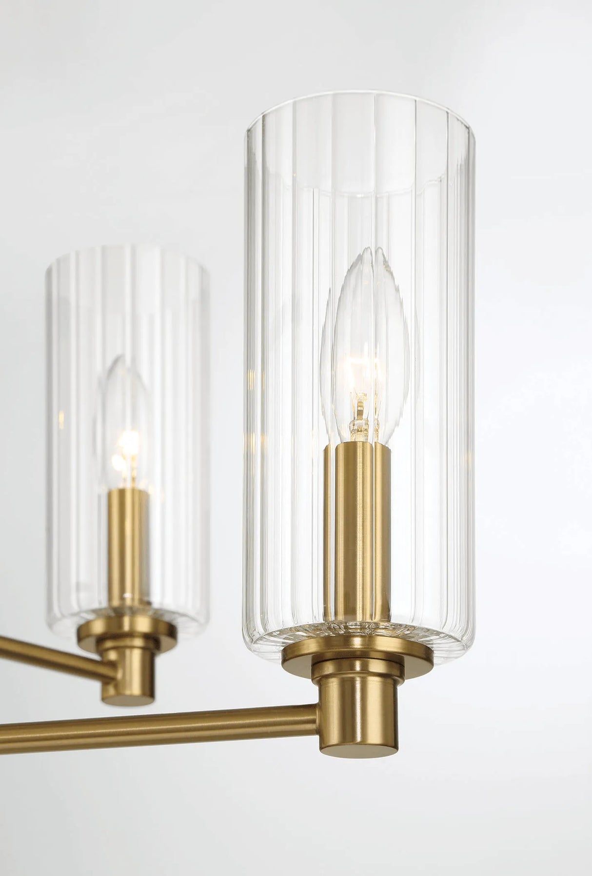 Timeless Six Lights Chandelier With Clear Ribbed Glass - Satin Brass by Ashcroft Furniture at Eve Furniture