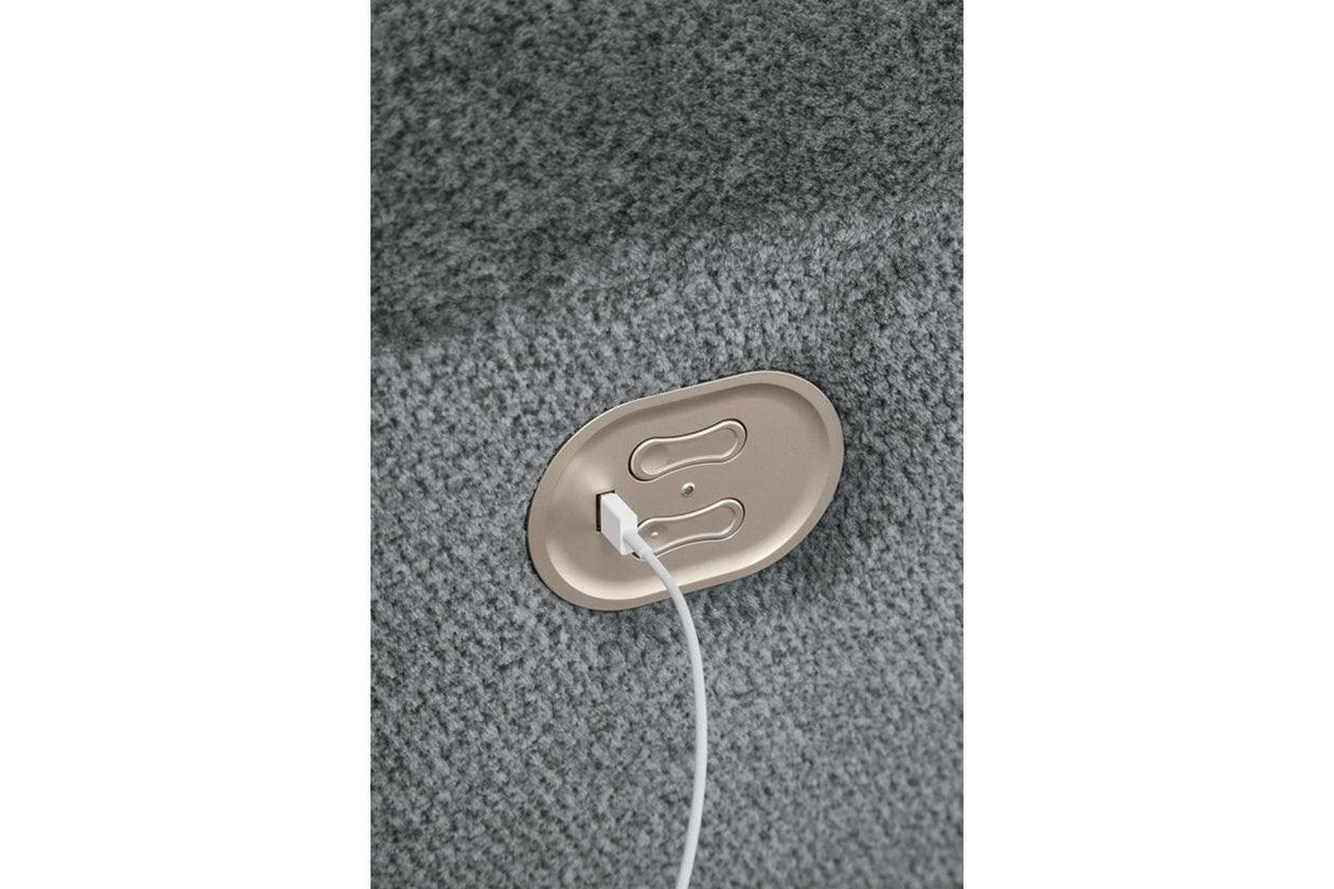 Tip-Off Slate Dual Power Reclining Sofa and Loveseat by Ashley at Eve Furniture