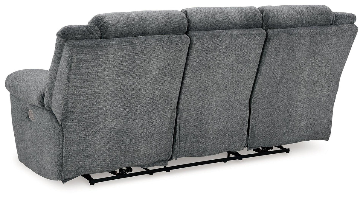 Tip-Off Slate Dual Power Reclining Sofa by Ashley at Eve Furniture