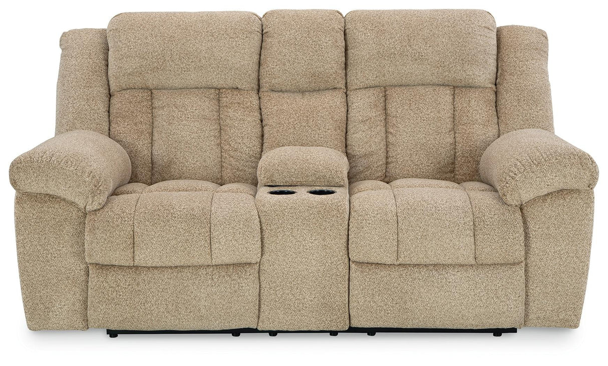 Tip-Off Wheat Dual Power Reclining Loveseat by Ashley at Eve Furniture