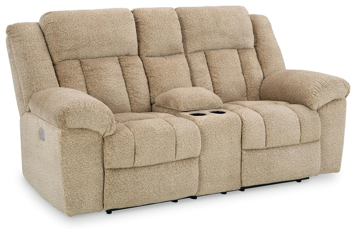 Tip-Off Wheat Dual Power Reclining Loveseat by Ashley at Eve Furniture