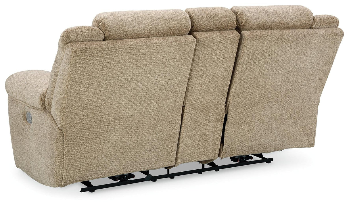 Tip-Off Wheat Dual Power Reclining Loveseat by Ashley at Eve Furniture