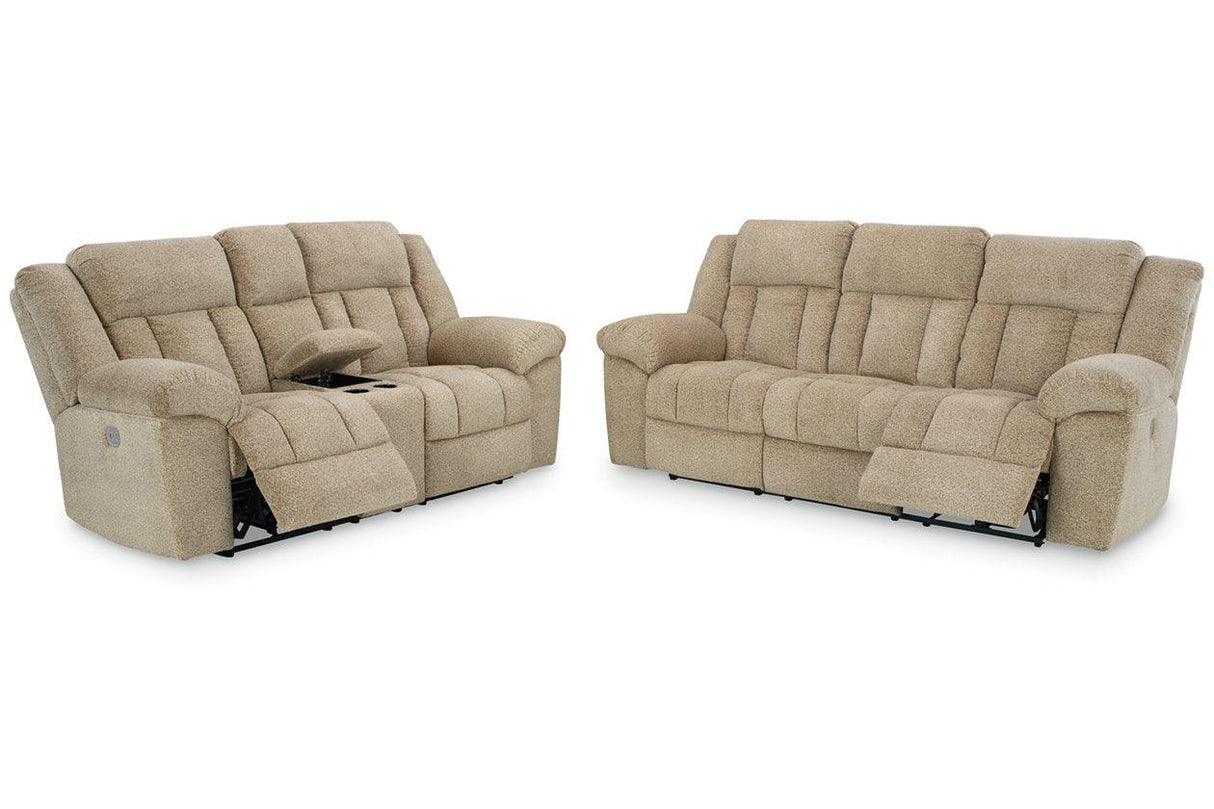 Tip-Off Wheat Dual Power Reclining Sofa and Loveseat by Ashley at Eve Furniture