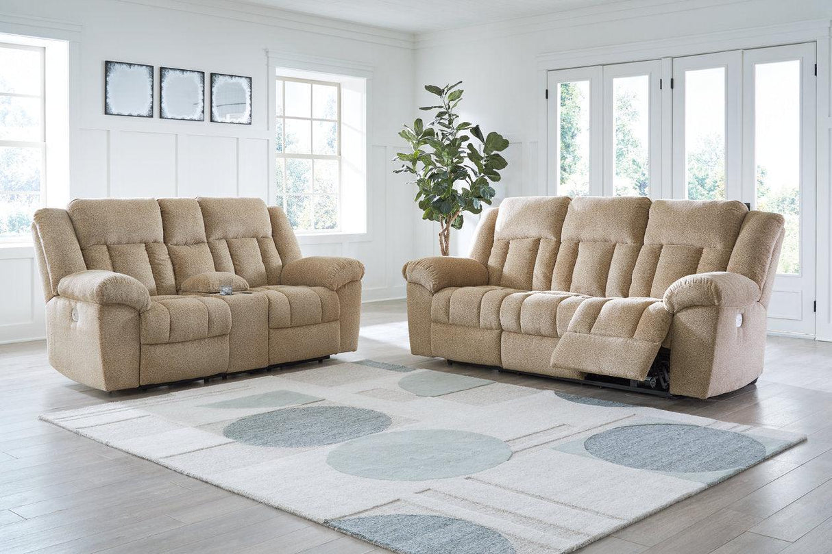 Tip-Off Wheat Dual Power Reclining Sofa and Loveseat by Ashley at Eve Furniture
