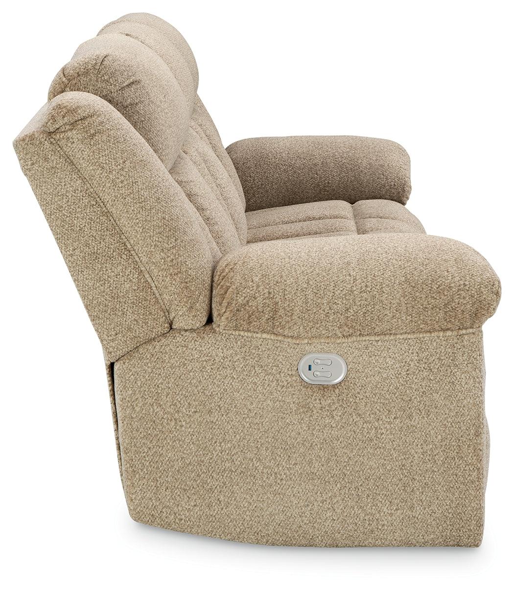 Tip-Off Wheat Dual Power Reclining Sofa by Ashley at Eve Furniture