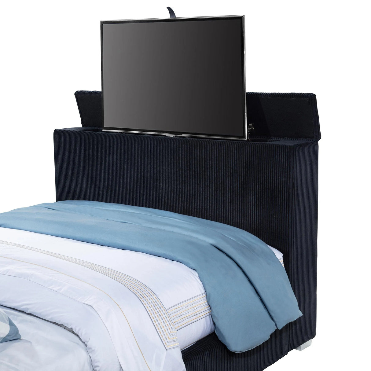 Tisdall Black Eastern King Flame Visualizer Wingback TV Bed by Coaster at Eve Furniture