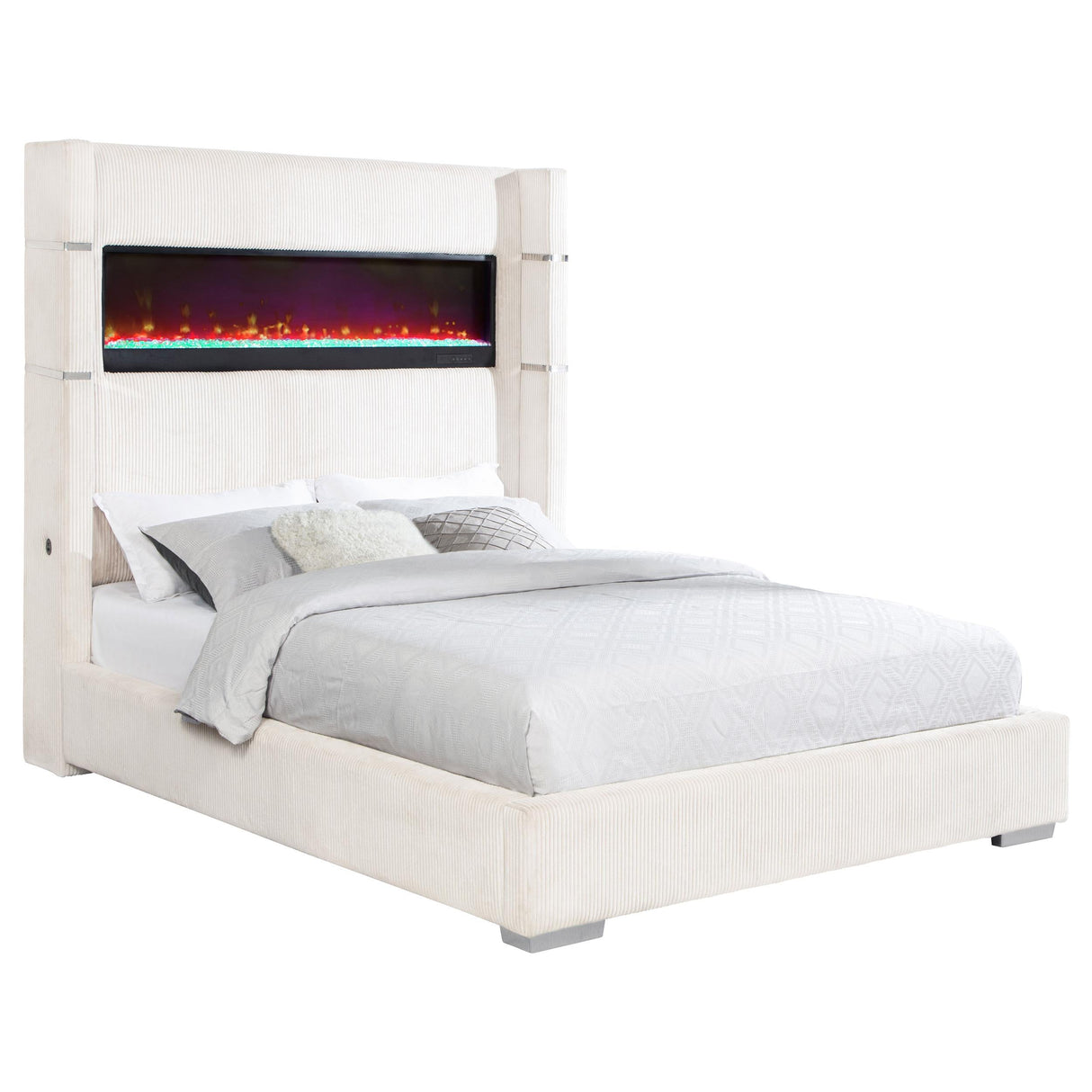 Tisdall Cream 67-inch Upholstered Eastern King Fireplace Bed by Coaster at Eve Furniture