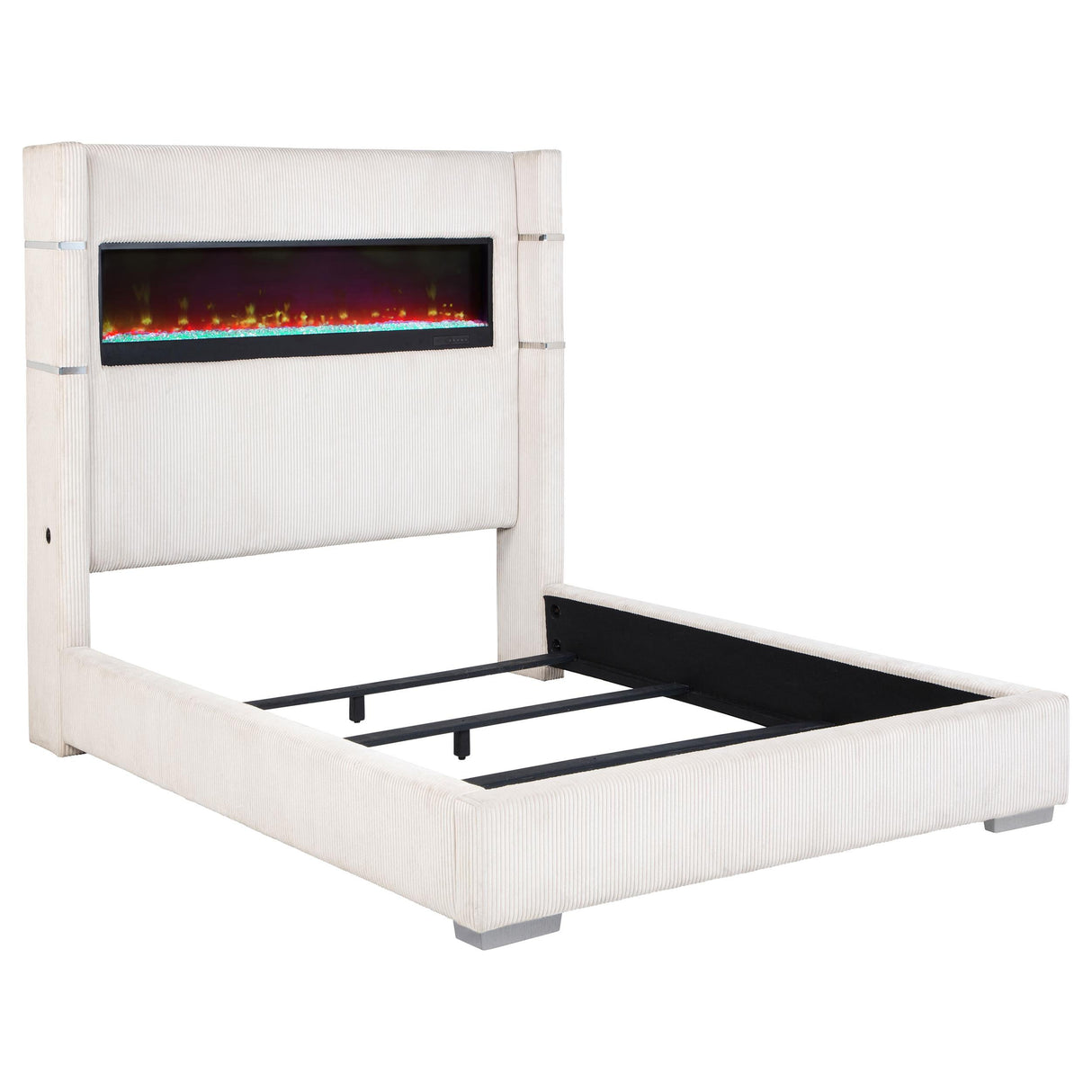 Tisdall Cream 67-inch Upholstered Eastern King Fireplace Bed by Coaster at Eve Furniture