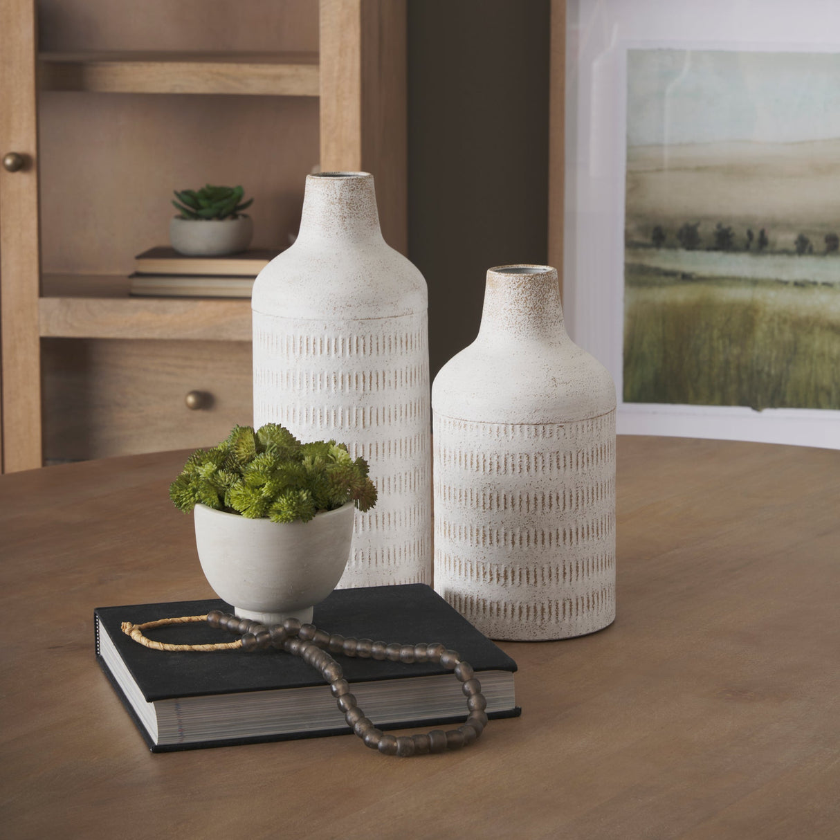 Tisha Large White W/ Terracotta Distressing Metal Vase by Mercana at Eve Furniture