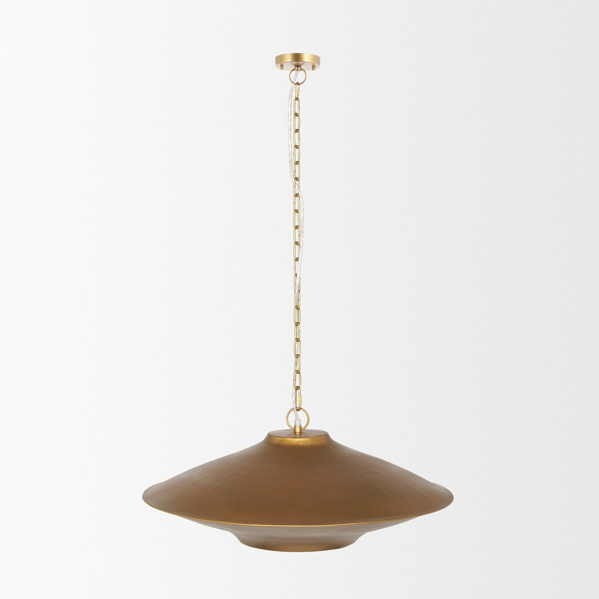 Titus 1-Light Brass Finished Metal Disc Pendant by Mercana at Eve Furniture