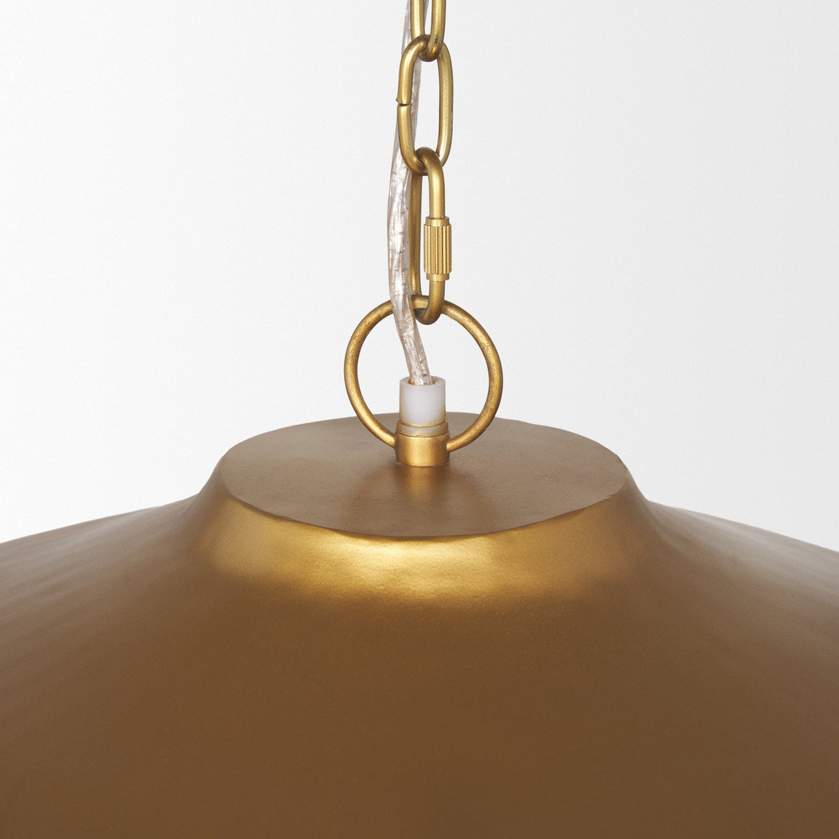 Titus 1-Light Brass Finished Metal Disc Pendant by Mercana at Eve Furniture