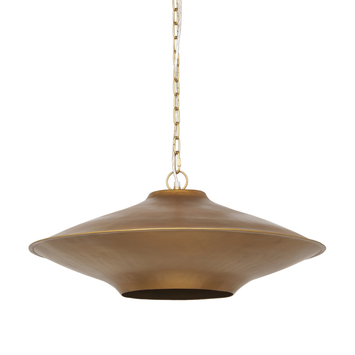 Titus 1-Light Brass Finished Metal Disc Pendant by Mercana at Eve Furniture