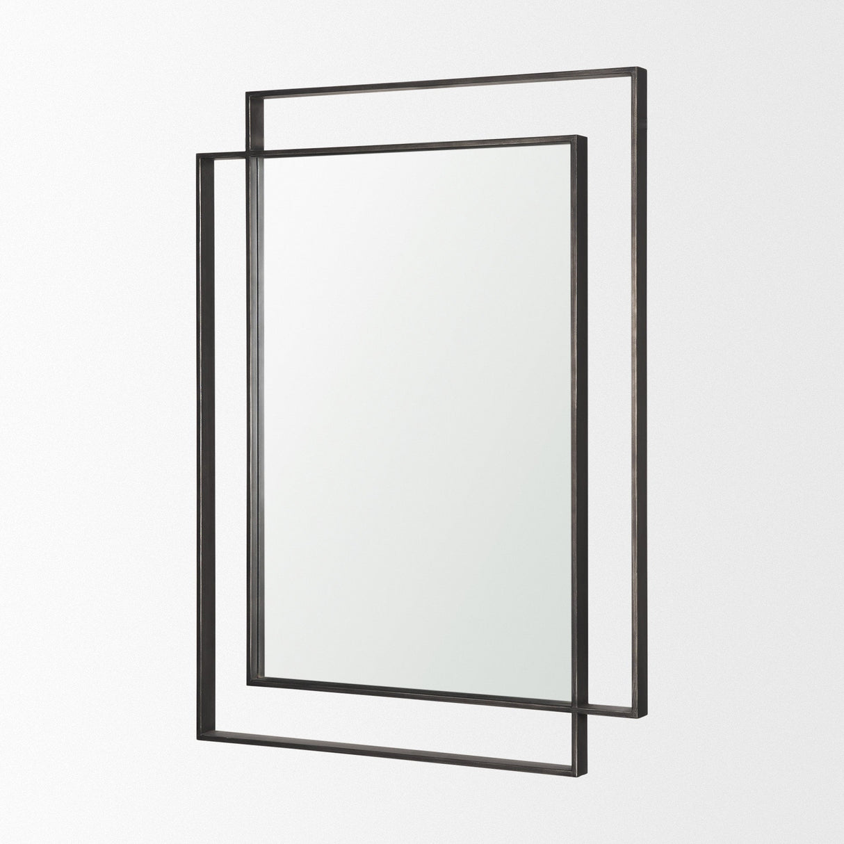 Tiva Rectangular Dual Metal Frame Gunmetal Mirror by Mercana at Eve Furniture