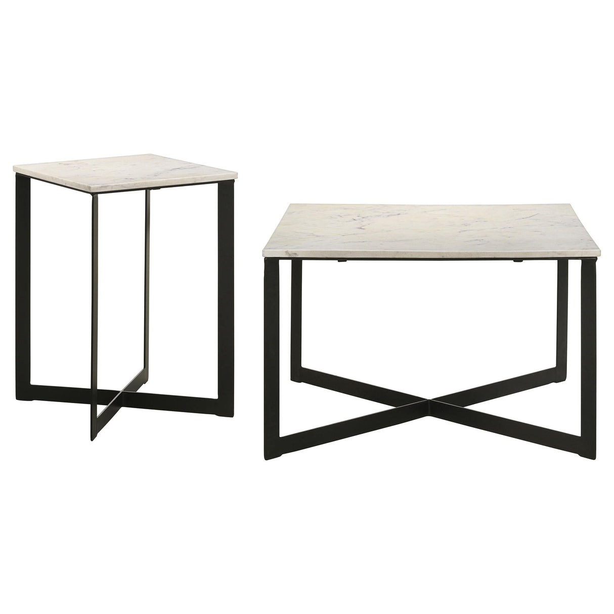 Tobin White and Black 2-Piece Marble Top Coffee and End Table Set by Coaster at Eve Furniture