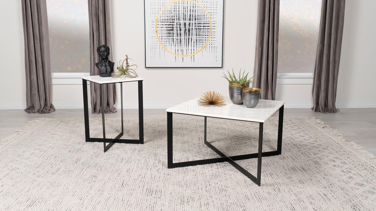 Tobin White and Black Square Marble Top End Table by Coaster at Eve Furniture