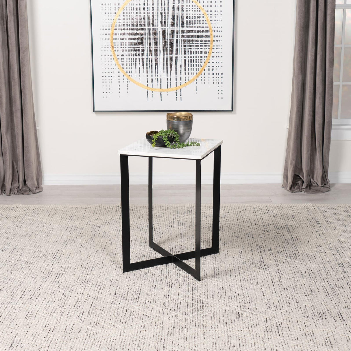 Tobin White and Black Square Marble Top End Table by Coaster at Eve Furniture