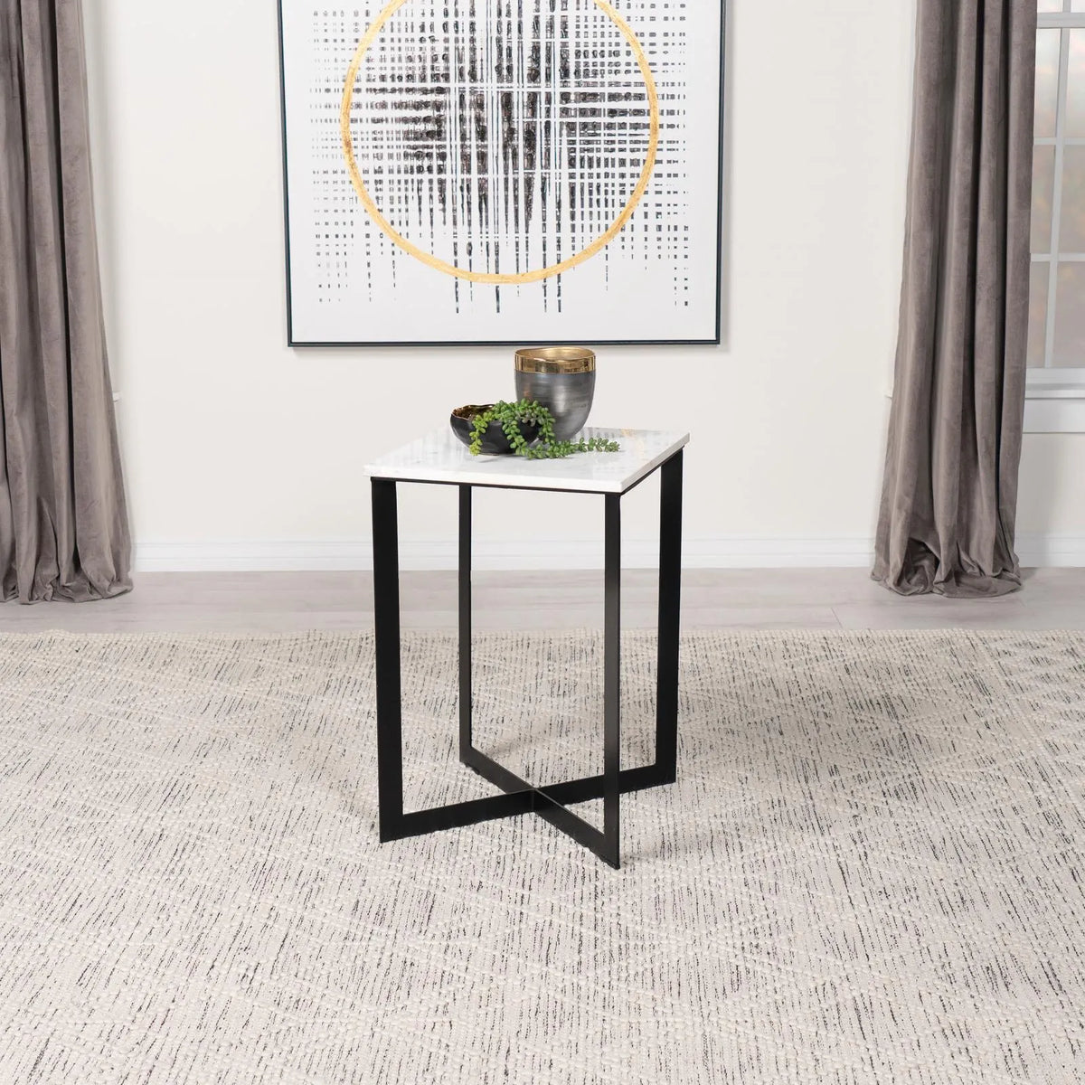 Tobin White and Black Square Marble Top End Table by Coaster at Eve Furniture