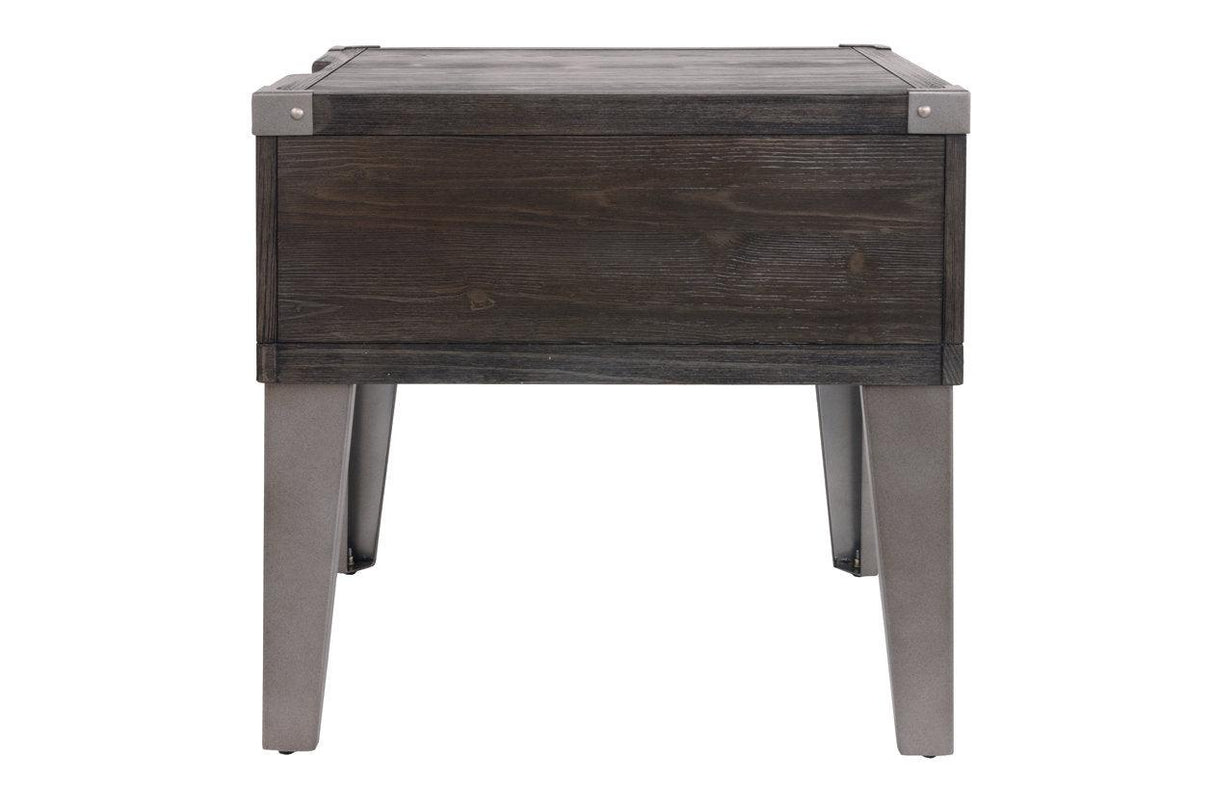 Todoe Dark Gray End Table with USB Ports & Outlets by Ashley at Eve Furniture