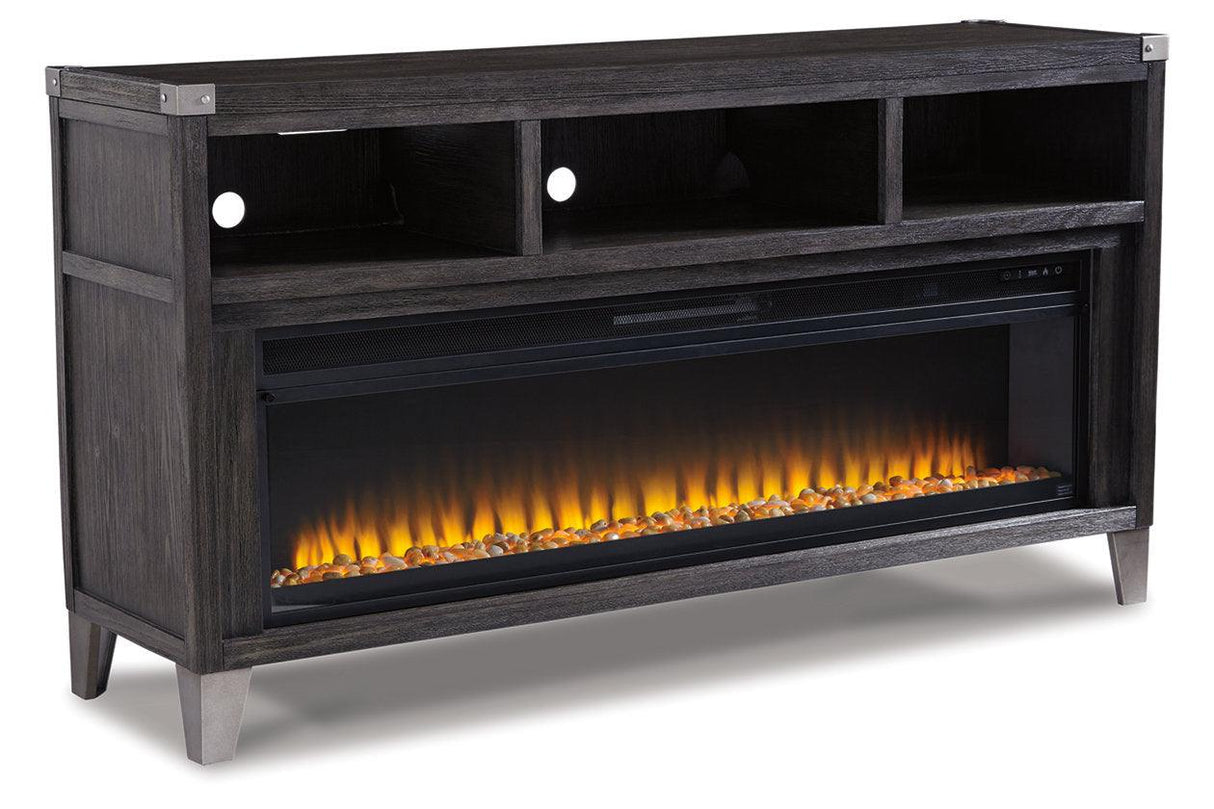 Todoe Gray 65" TV Stand with Electric Fireplace by Ashley at Eve Furniture