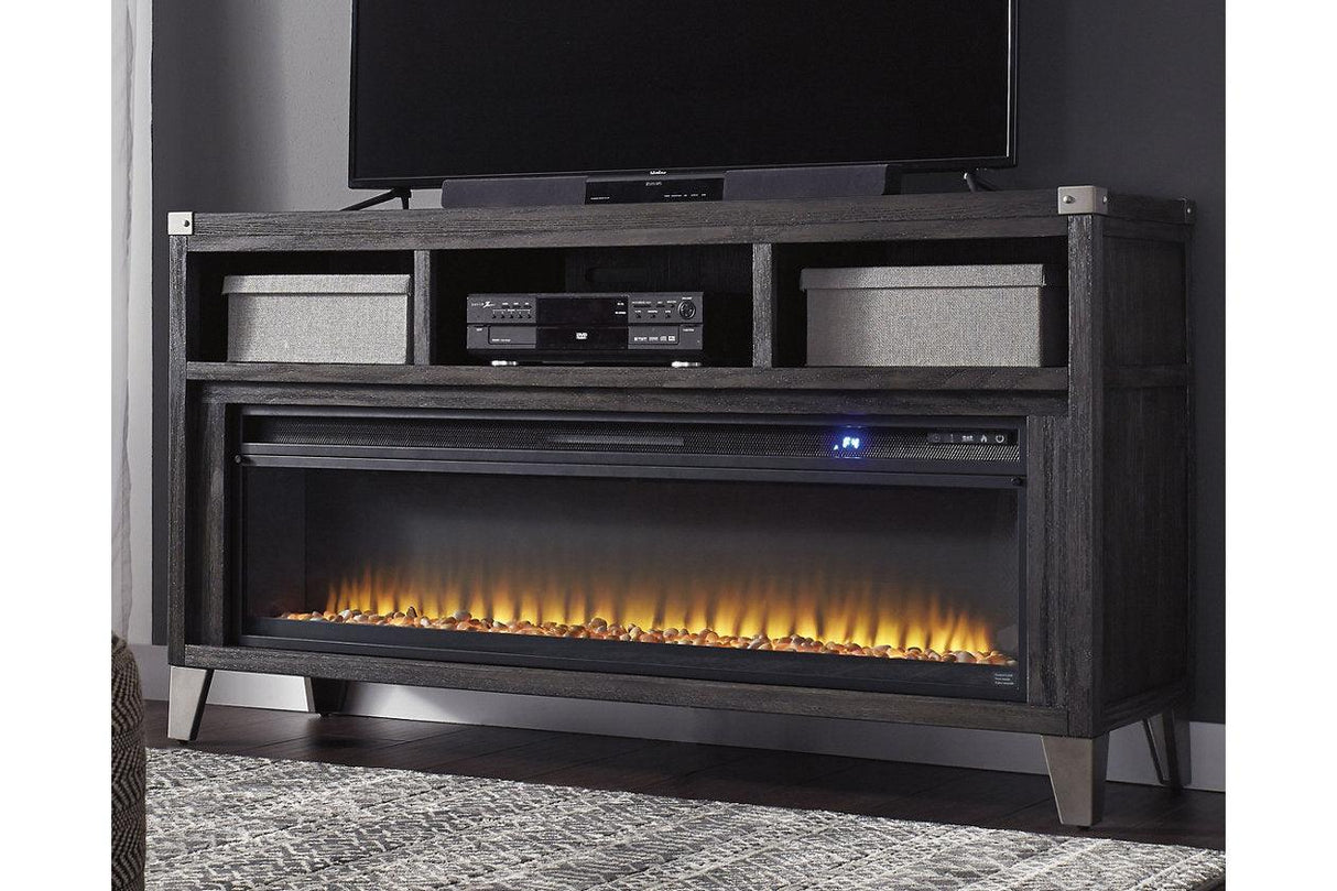 Todoe Gray 65" TV Stand with Electric Fireplace by Ashley at Eve Furniture