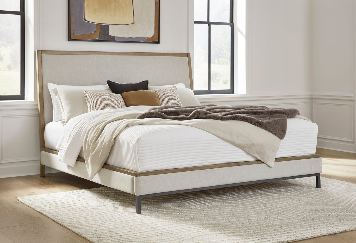 Tomtyn Light Brown California King Upholstered Platform Bed by Ashley at Eve Furniture