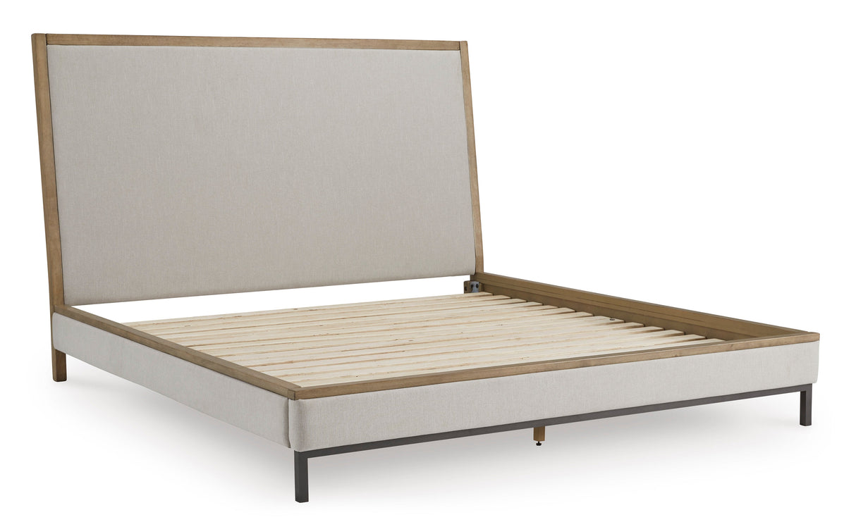 Tomtyn Light Brown California King Upholstered Platform Bed by Ashley at Eve Furniture