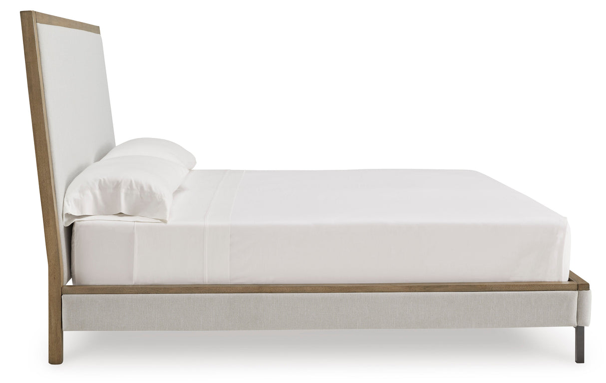 Tomtyn Light Brown California King Upholstered Platform Bed by Ashley at Eve Furniture