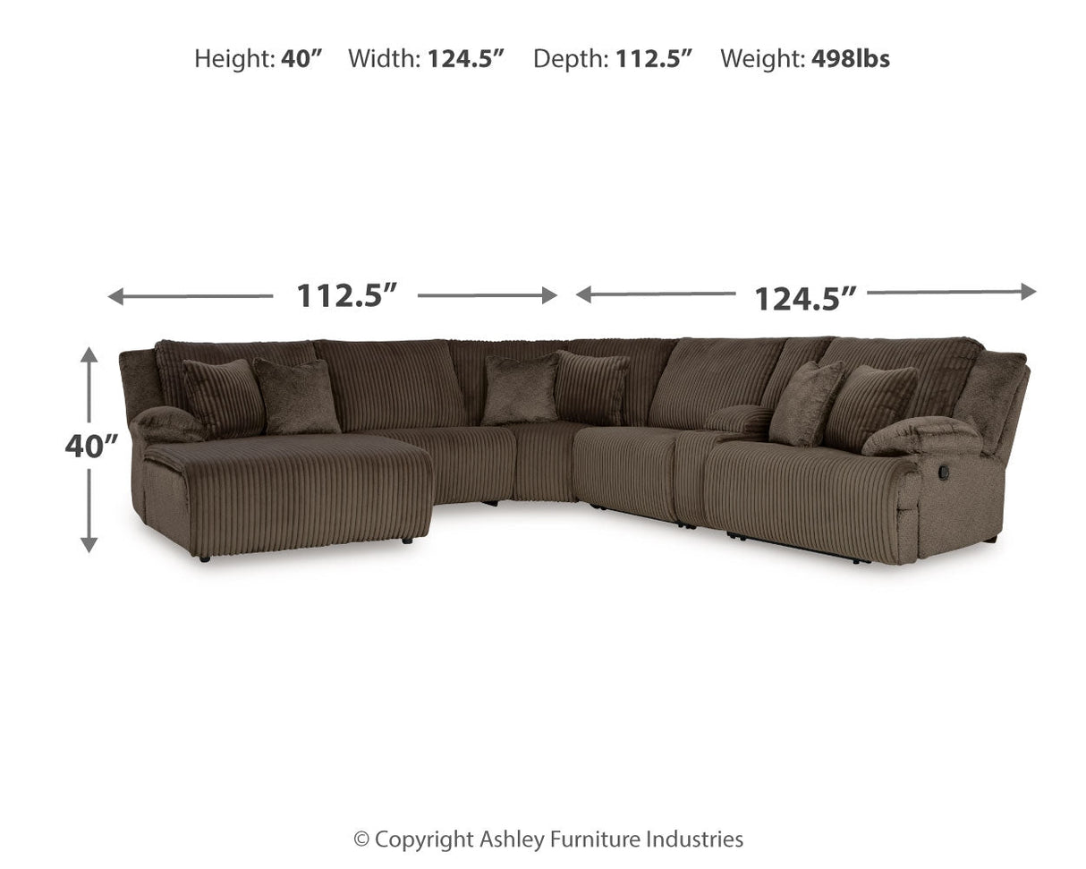 Top Tier 6-Piece Sectional with Recliner in Chocolate by Ashley at Eve Furniture