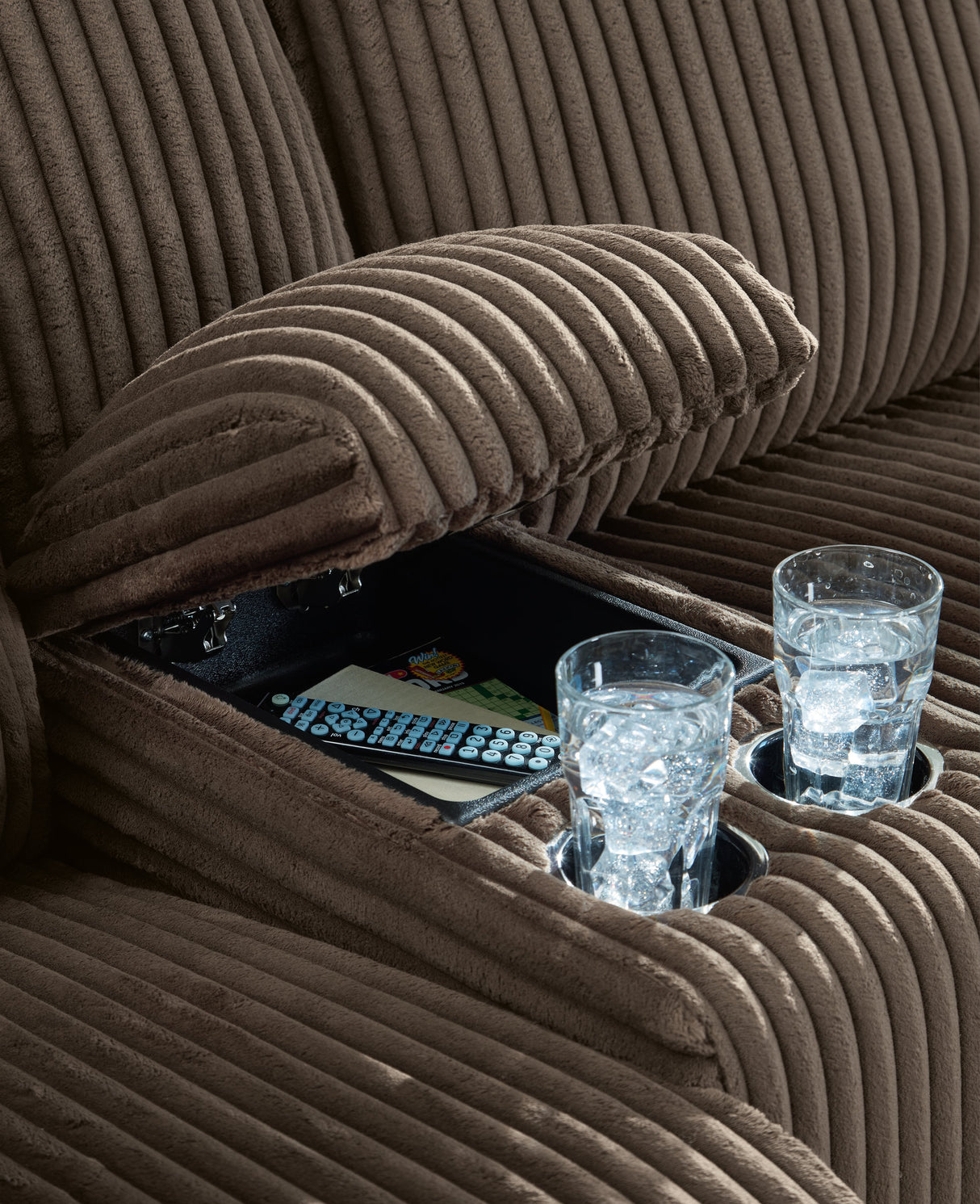 Top Tier 6-Piece Sectional with Recliner in Chocolate by Ashley at Eve Furniture