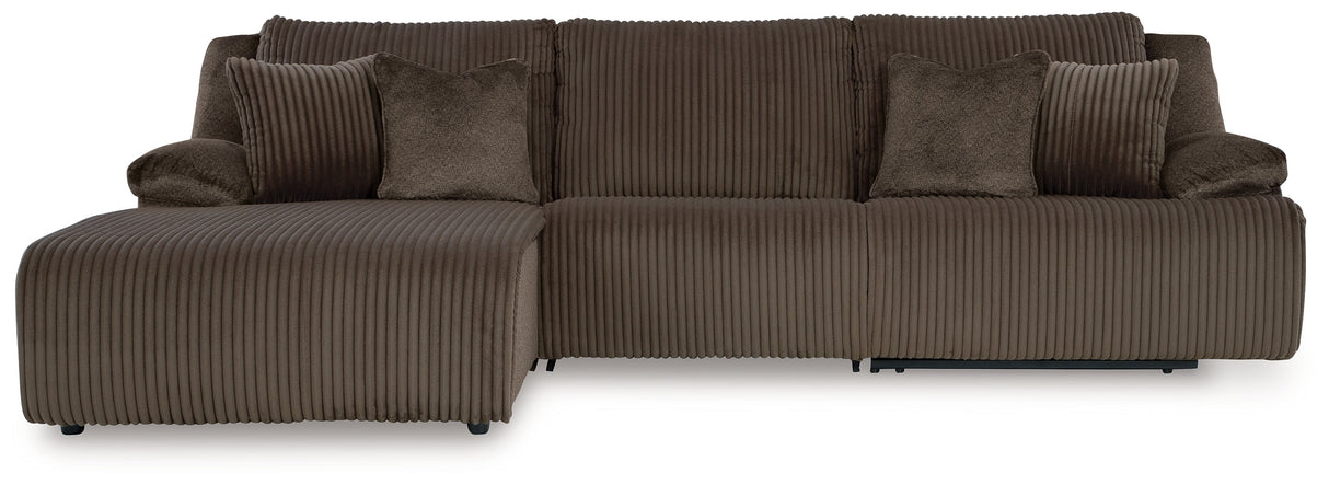 Top Tier Chocolate 3-Piece Reclining Sectional with LAF Chaise by Ashley at Eve Furniture