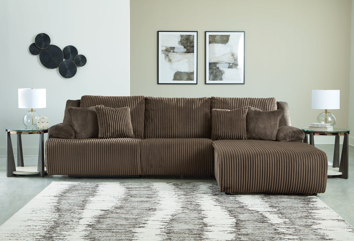 Top Tier Chocolate 3-Piece Reclining Sectional with RAF Chaise by Ashley at Eve Furniture