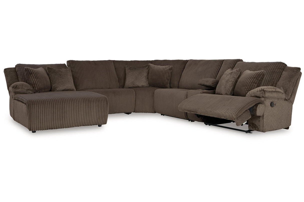Top Tier Chocolate 6-Piece Reclining Modular Sectional with (LAF) Chaise by Ashley at Eve Furniture