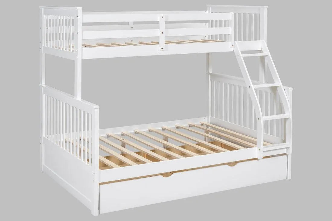 Top White Twin/Full Bunk Bed W/Twin Trundle by Happy Homes at Eve Furniture