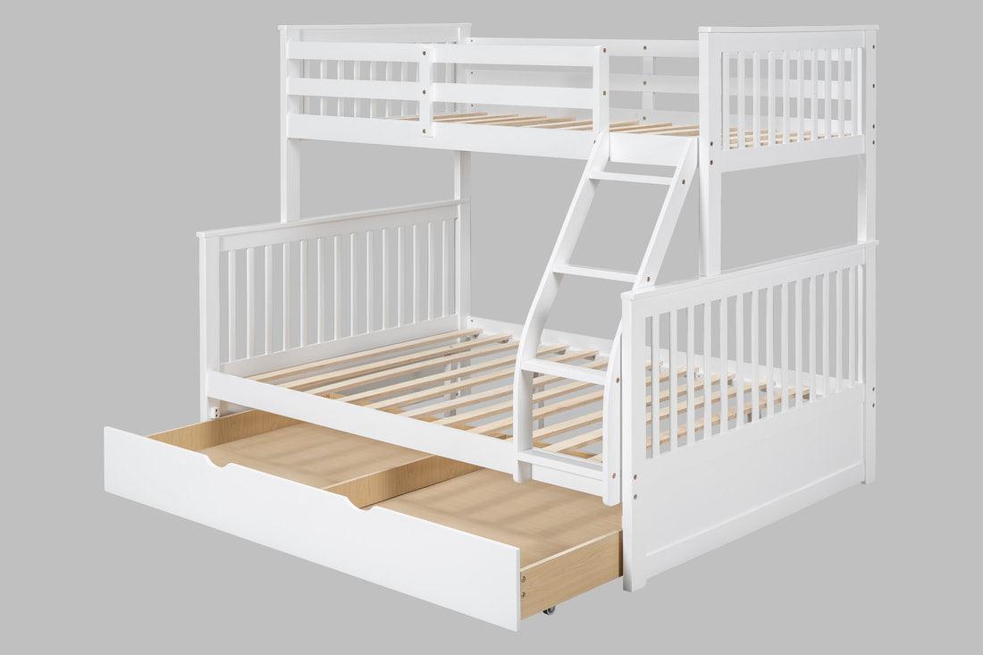 Top White Twin/Full Bunk Bed W/Twin Trundle by Happy Homes at Eve Furniture