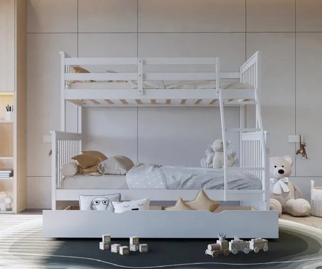 Top White Twin/Full Bunk Bed W/Twin Trundle by Happy Homes at Eve Furniture