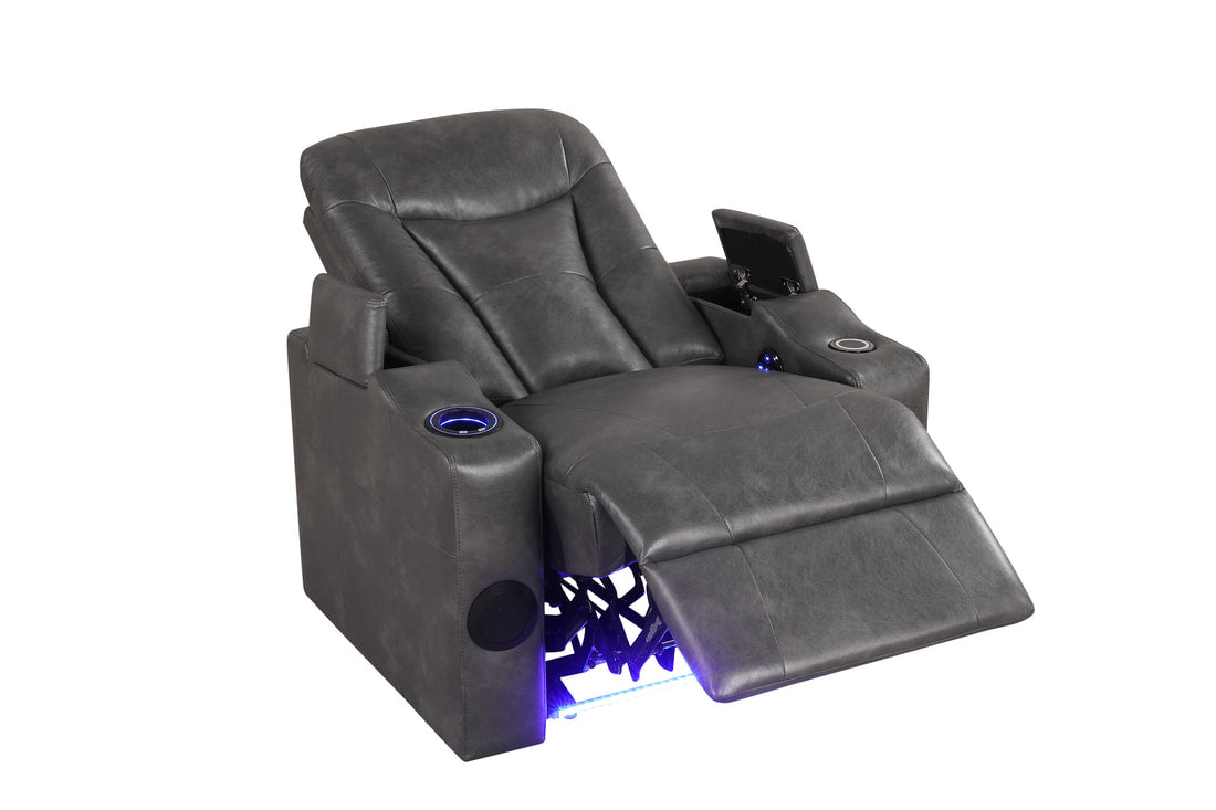 Topgun Dark Gray Power Reclining Chair (Bluetooth Speaker + Led Light) by Happy Homes at Eve Furniture