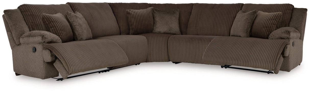 Top Tier 5-Piece Sectional with Recliner in Chocolate by Ashley at Eve Furniture